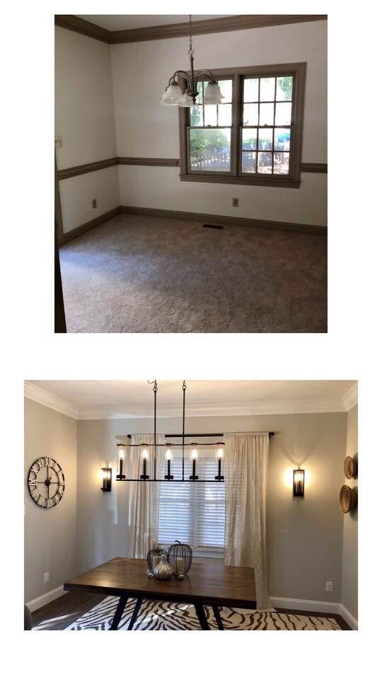 Before and after view of dining room refresh by BuildPRO