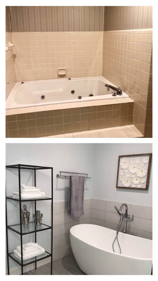 Before and after view of tub area remodel by BuildPRO